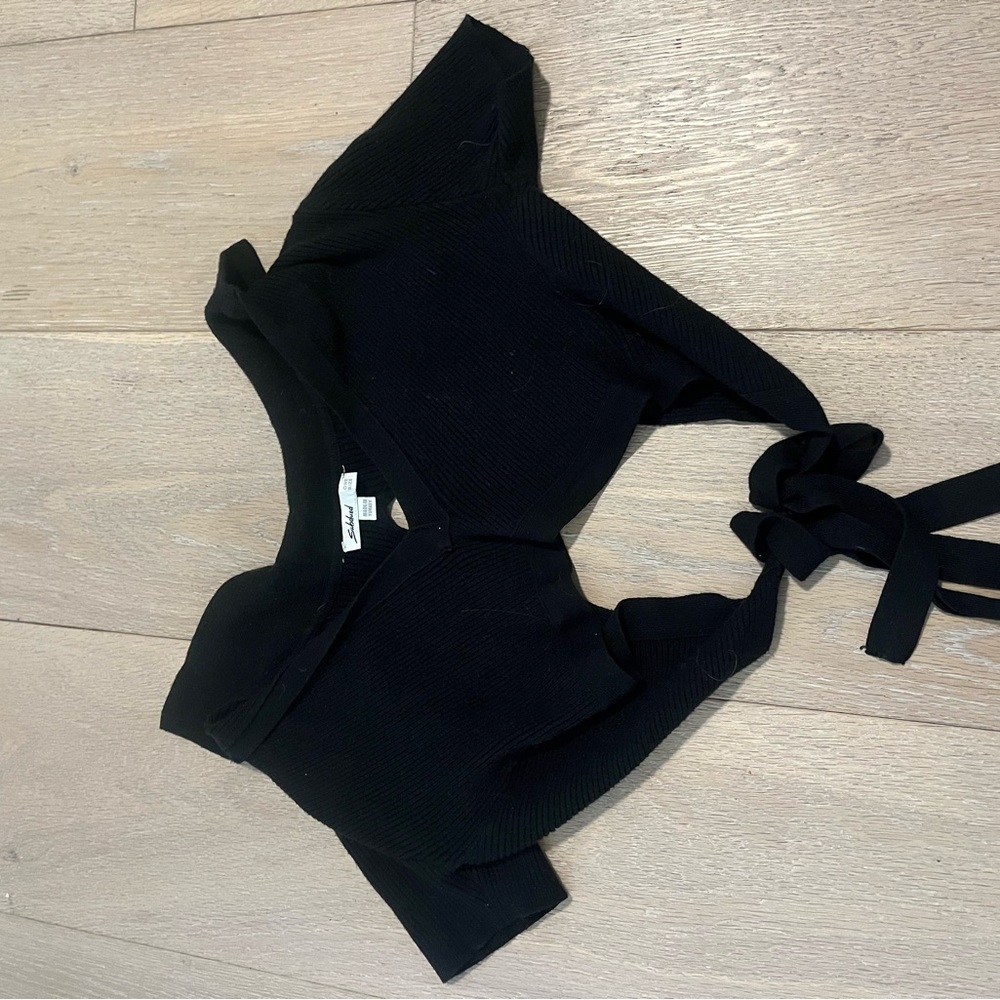 Subdued Black Back Tie Crop Top